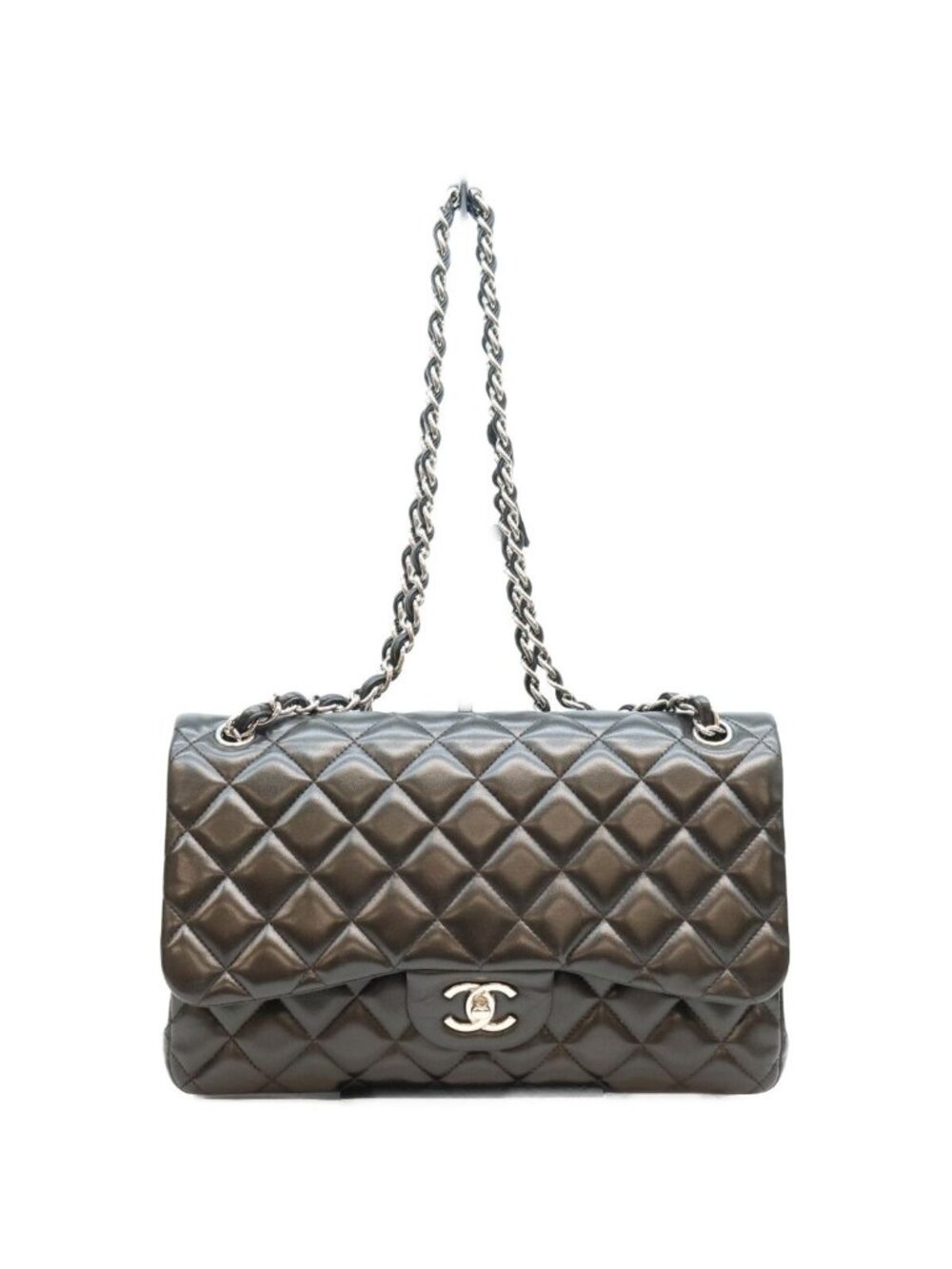 Chanel Black Lamb Silver Double Flap Maxi Quilted 30